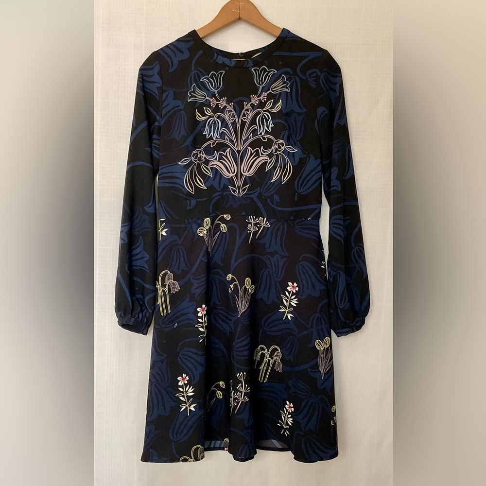 LOFT Navy and Black Floral Long Sleeve Dress